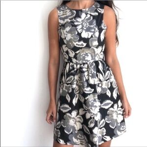 Anthropologie Tabitha Floral Black Silver Metallic Jacquard Dress Women’s Size 4